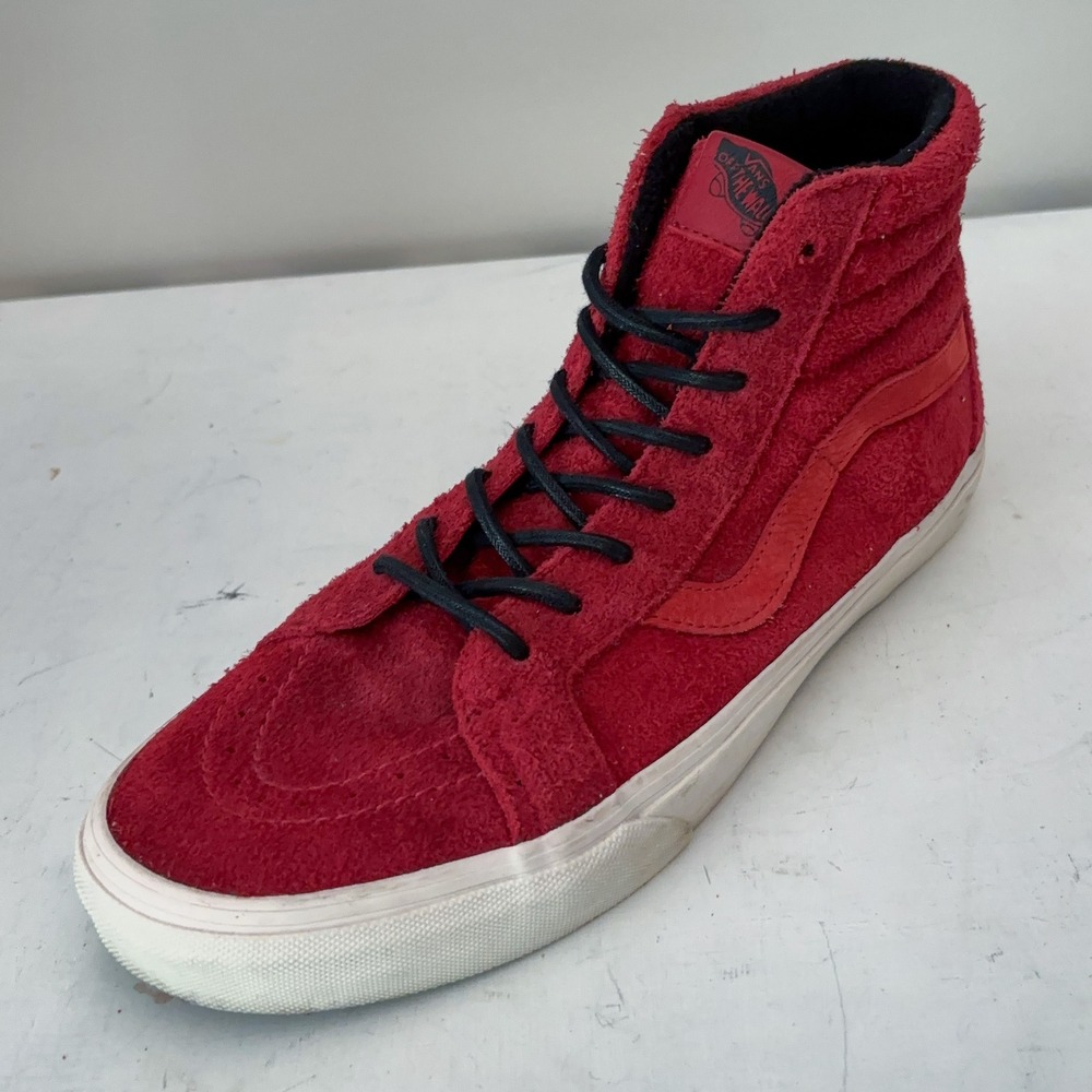 Vans Red Sk8-Hi Hairy Suede High Top Sneakers Mens 9.5 Skater Fuzzy